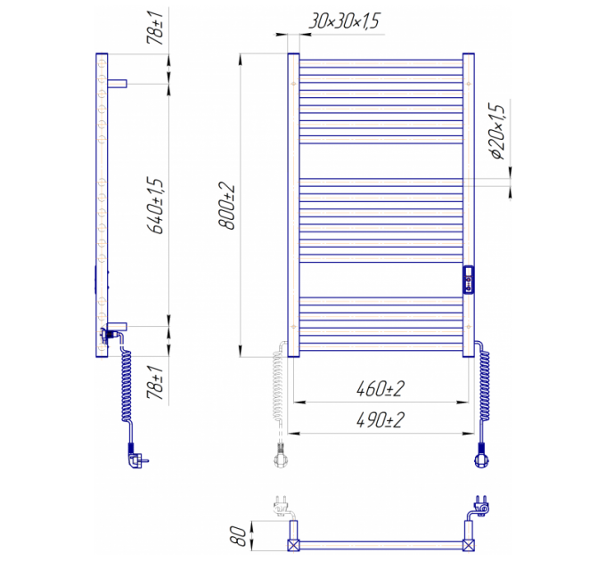 Рушникосушарка Mario Гера-I 800х500/80 TR К (2.2.1802.03.P)