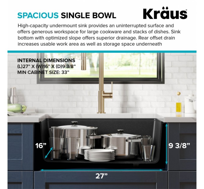 Кухонна мийка Kraus KGUW2-30MBL