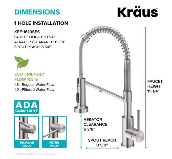 Смеситель кухонный Kraus Bolden KFF-1610SFS