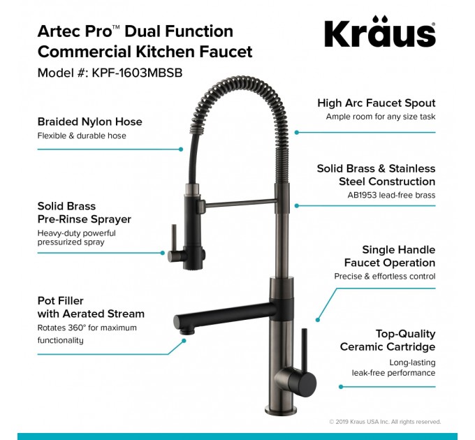 Змішувач кухонний Kraus Artec Pro KPF-1603MBSB