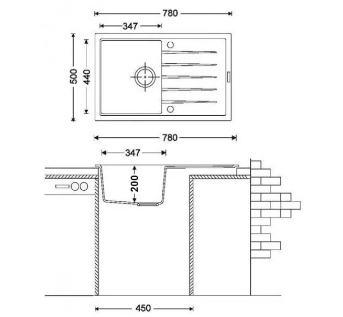 Кухонна мийка Fabiano Classic 78x50 Beton