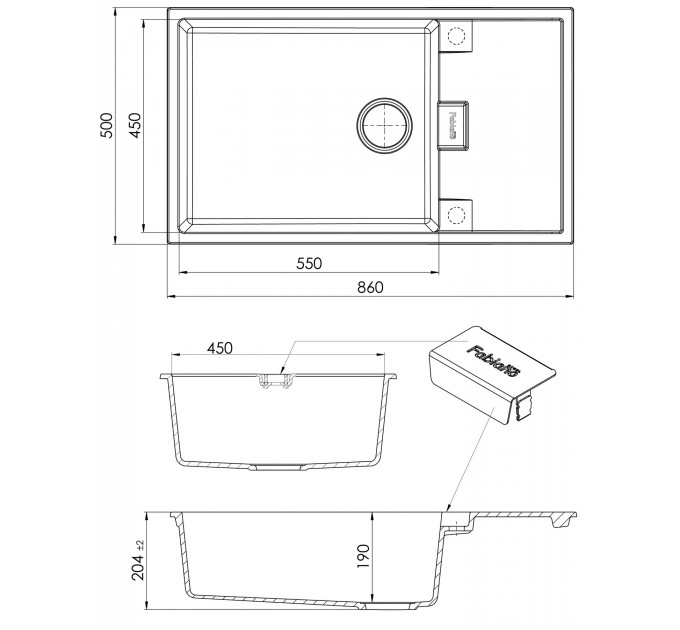 Кухонная мойка Fabiano Cubix 86x50 XL Antracit