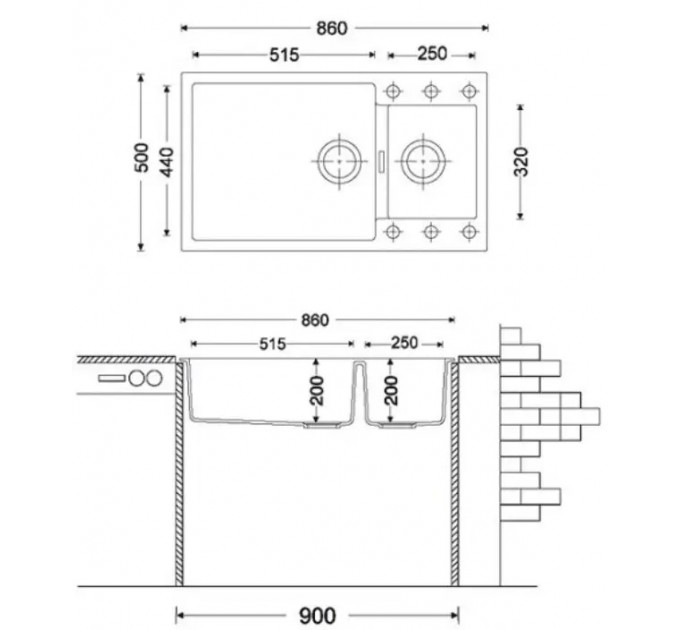 Кухонная мойка Fabiano Quadro 86x50x15 Titanium