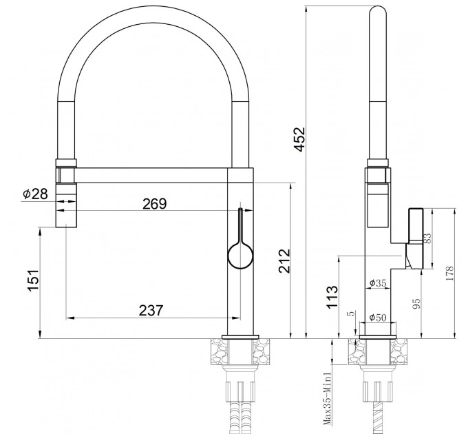 Смеситель кухонный Fabiano FKM 68P SS Inox