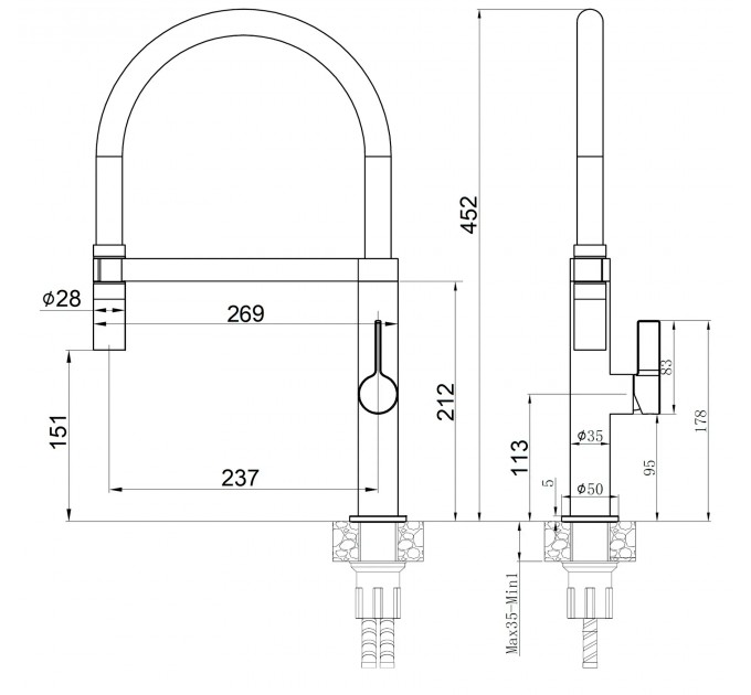 Смеситель кухонный Fabiano FKM 68P SS Nano Graphite