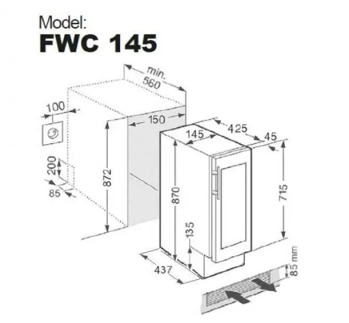 Вбудована винна шафа Fabiano FWC 145 Black