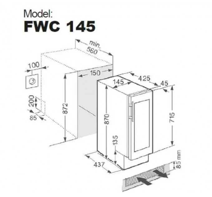 Вбудована винна шафа Fabiano FWC 145 Inox