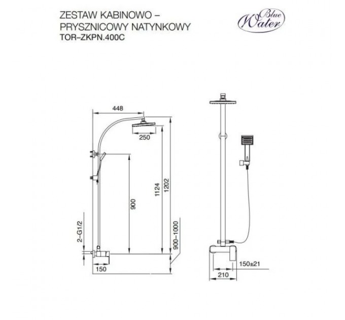 Душовий гарнітур Blue Water TORONTO TOR-ZKPN.400 CZARNY MAT