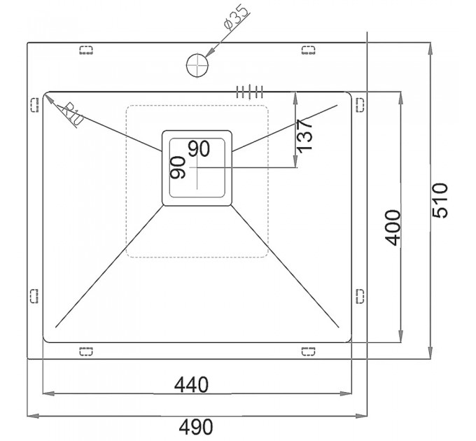 Кухонная мойка Fabiano TOP 49 Nano Graphite (49x51) 1,20 мм