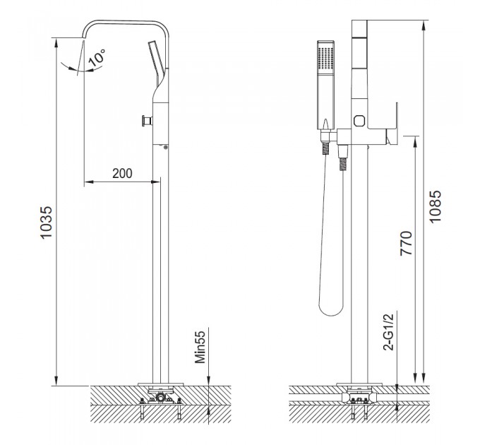 Змішувач для ванни Blue Water TORONTO TOR-BWP.090 ЧОРНИЙ МАТОВИЙ