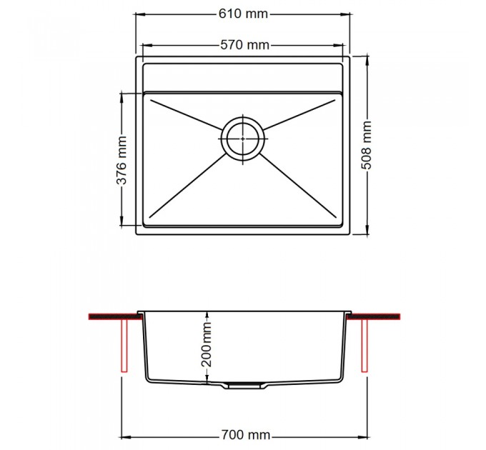 Кухонная мойка Fabiano Quadro 61x51 Antracit