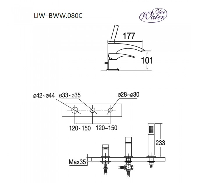 Змішувач для ванни Blue Water LIWIA LIW-BWW.080C ХРОМ
