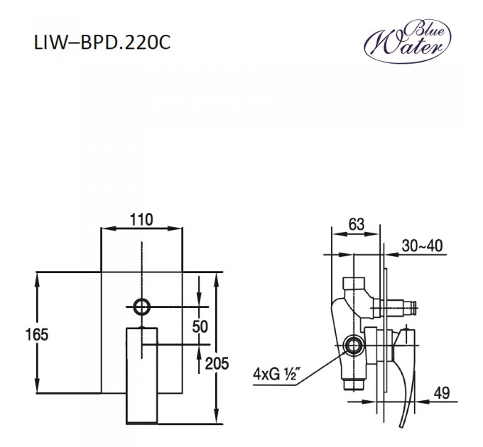 Змішувач для ванни Blue Water LIWIA LIW-BPD.220C ХРОМ