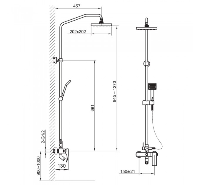 Душовий гарнітур Blue Water LIWIA LIW-ZWPN.500C + BW.KW.25 Ultra Slim ХРОМ