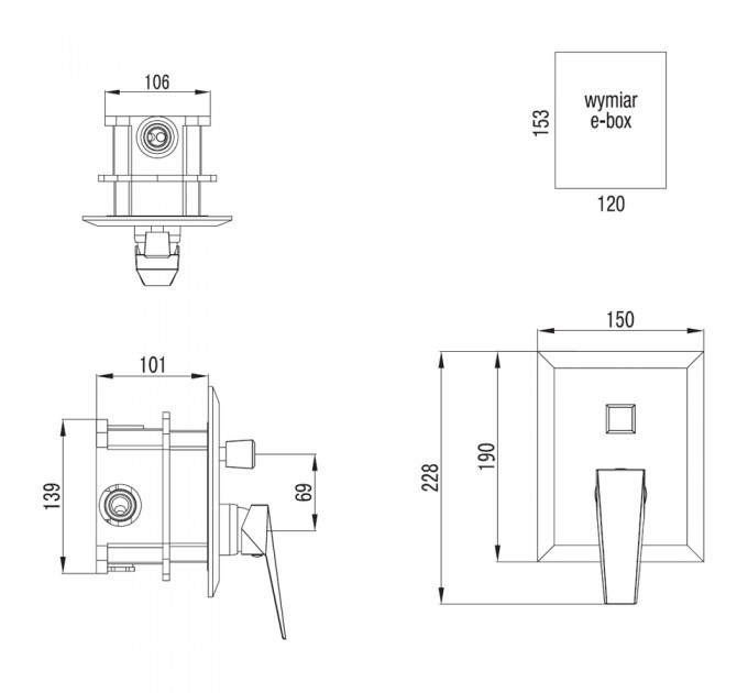 Змішувач для ванни Blue Water ROK ROK-BPD.220C ХРОМ