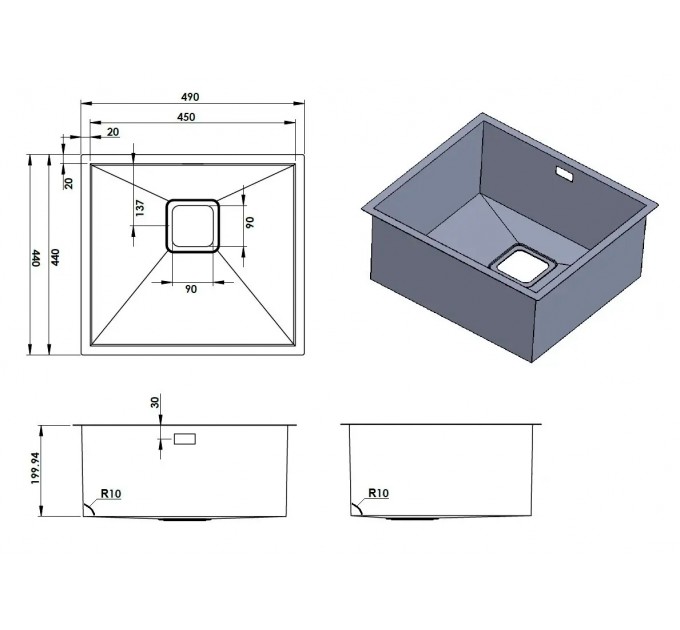 Кухонна мийка Fabiano Quadro 49 Celldecor Nano Graphite