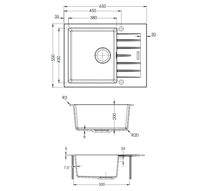 Кухонная мойка Fabiano Classic 65x50 Trufle