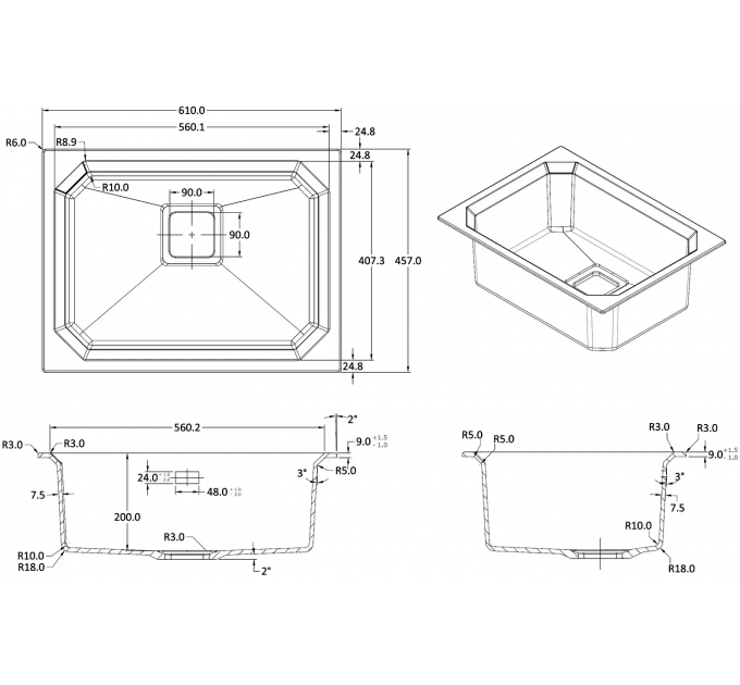 Кухонная мойка Fabiano Crystal 61x46 Antracit