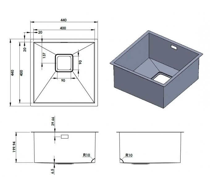 Кухонна мийка Fabiano Quadro 44 Celldecor Nano Graphite