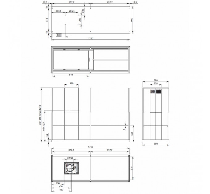 Витяжка кухонна Falmec EUROPA Isola 175 Black (800) CEUI75.E0P2#ZZZN490F