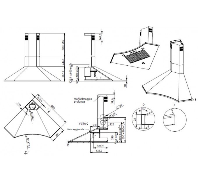 Витяжка кухонна Falmec ELIOS ANGOLO 100 Stainless steel (800) CEIA00.E0P1#CRII491F