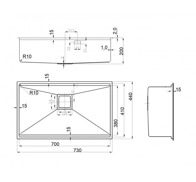Кухонная мойка Fabiano Quadro Center 73 Celldecor