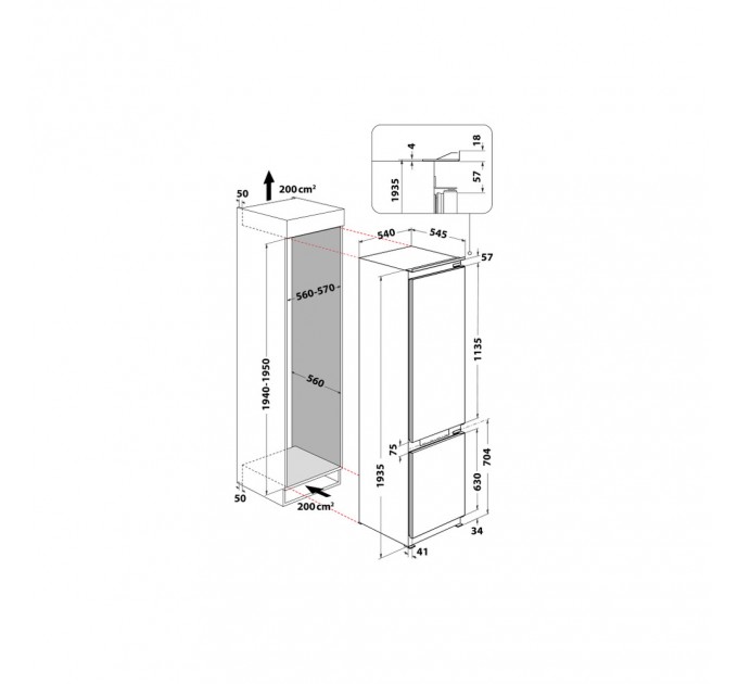 Вбудований холодильник Whirlpool WHC20 T593P