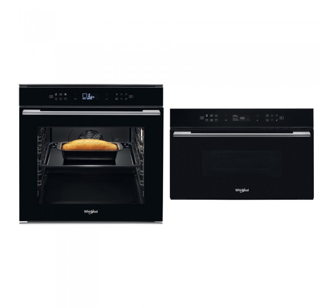 Комплект Електрична духова шафа Whirlpool (W7OM44S1PBL) + Мікрохвильова піч вбудована Whirlpool (W7MD440NB)