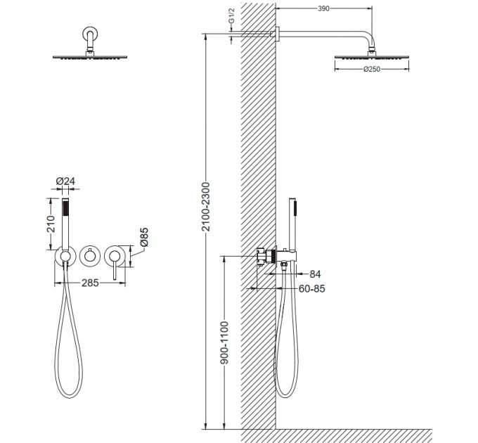 Душовий комплект Blue Water Boston BOS-ZKP.350 Графіт (Gun metal)