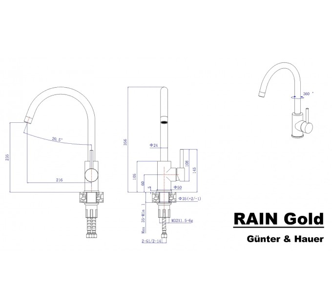 Смеситель кухонный Gunter & Hauer RAIN Gold
