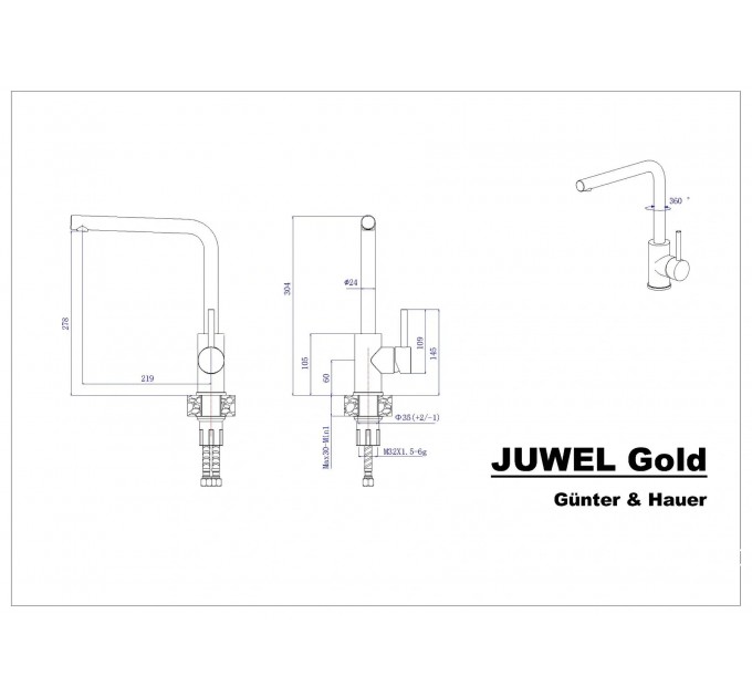Смеситель кухонный Gunter & Hauer JUWEL Gold
