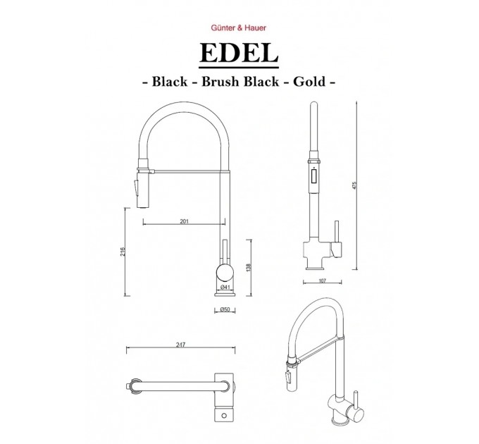 Змішувач кухонний Gunter & Hauer EDEL Black