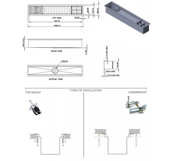 Вбудовувана сушарка-органайзер для посуду Fabiano FIDO 100 Inox