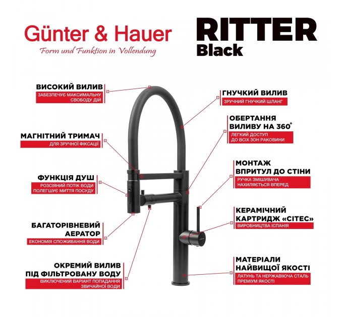 Смеситель кухонный Gunter & Hauer RITTER Black