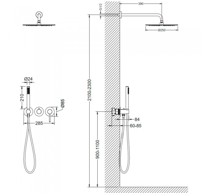Душовий комплект Blue Water BOSTON BOS-ZKP.350 Чорний матовий
