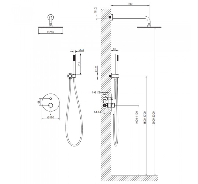 Душовий комплект Blue Water TORONTO TOR-ZKP.150 Чорний матовий