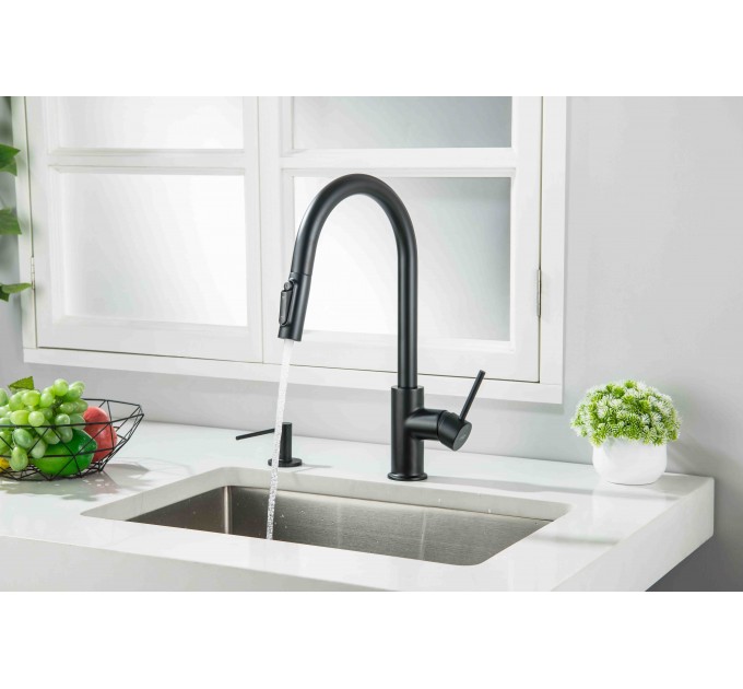 Смеситель кухонный Blue Water DIANA PLUS Черный матовый (под окно)