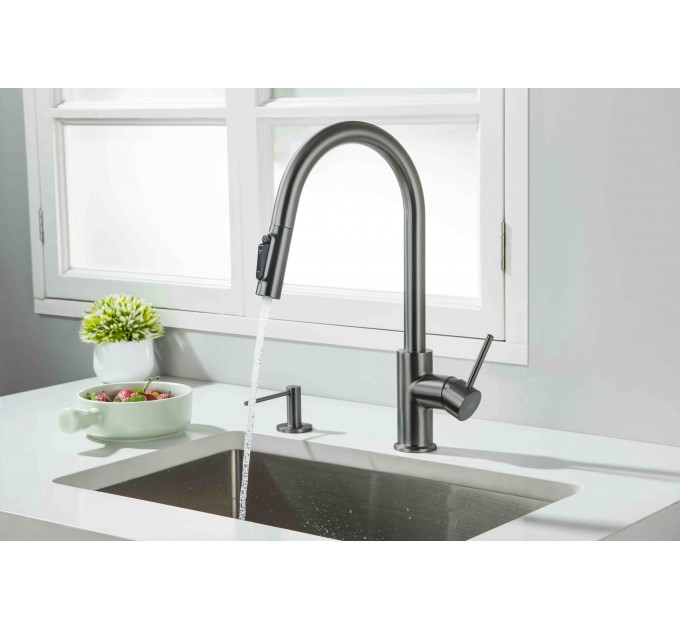 Смеситель кухонный Blue Water DIANA PLUS Графит (Gun metal) под окно
