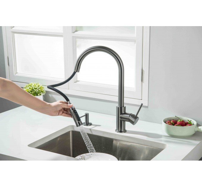 Смеситель кухонный Blue Water DIANA PLUS Графит (Gun metal) под окно