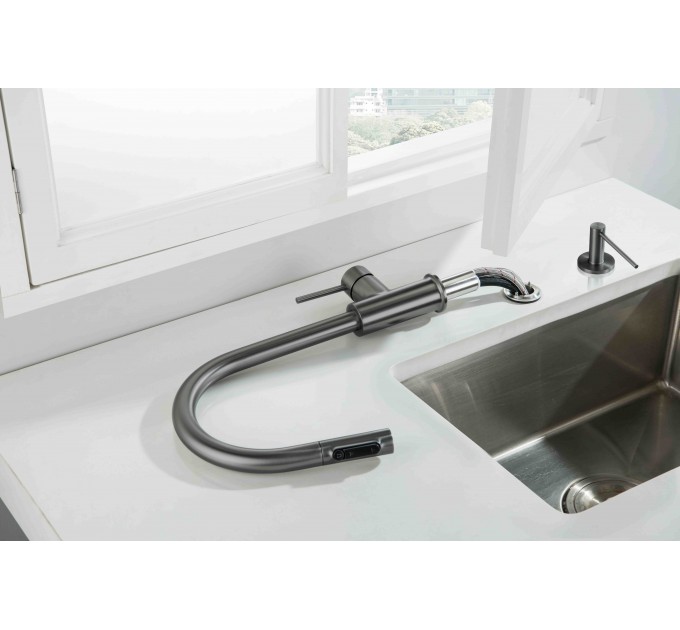 Смеситель кухонный Blue Water DIANA PLUS Графит (Gun metal) под окно