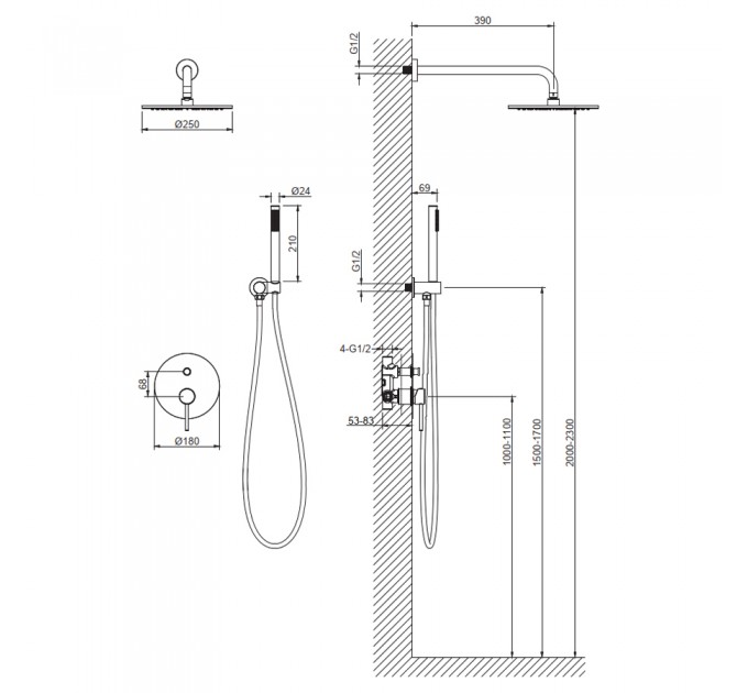 Душовий комплект Blue Water BOSTON BOS-ZKP.150 Антична латунь