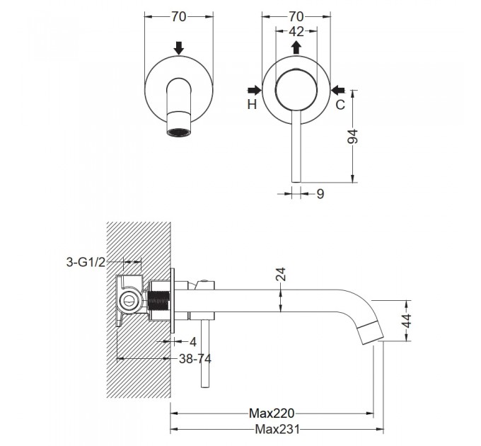Змішувач для раковини Blue Water BOSTON BOS-BPU.110 Сталь
