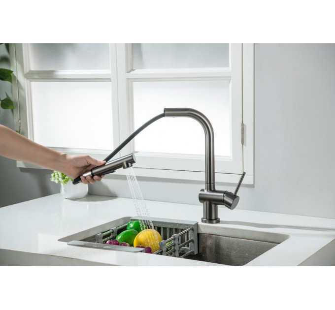Смеситель кухонный Blue Water MAGOT PLUS Графит (Gun metal) под окно