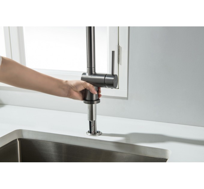 Смеситель кухонный Blue Water MAGOT PLUS Графит (Gun metal) под окно