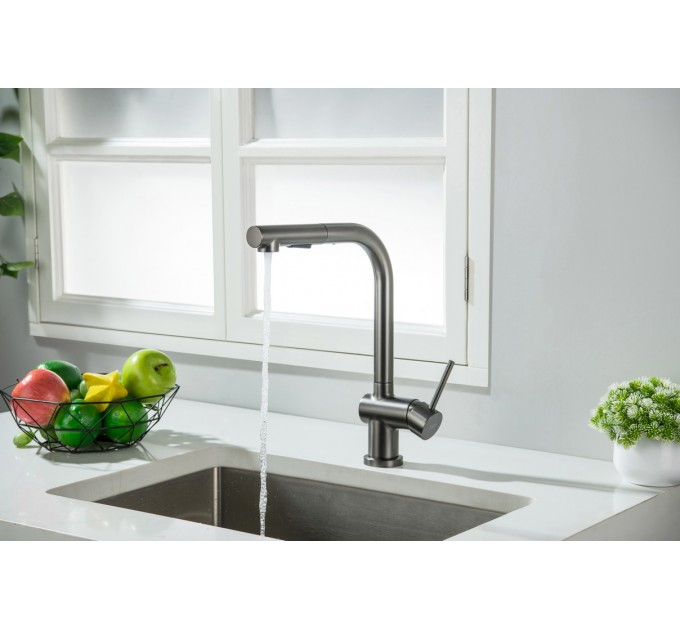 Смеситель кухонный Blue Water MAGOT PLUS Графит (Gun metal) под окно