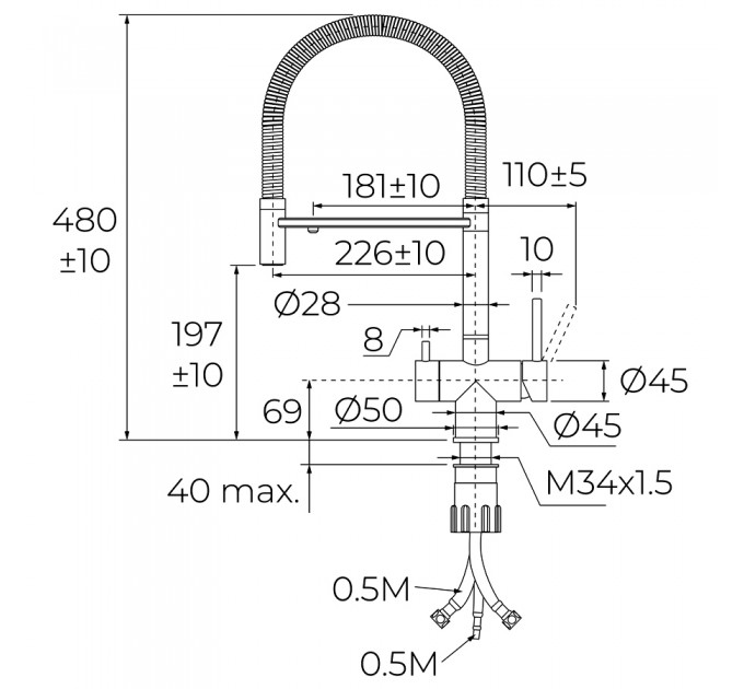 Смеситель кухонный Teka UNI 3913 (116080001) нержавеющая сталь