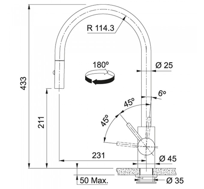 Смеситель кухонный Franke Eos Neo Pull Down (115.0590.045)