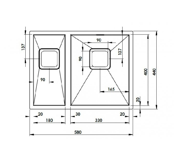 Кухонная мойка Fabiano Quadro 58 R10 (580x440) R 1,20 мм