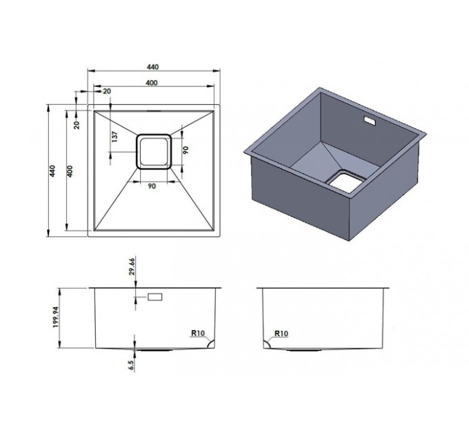 Кухонная мойка Fabiano Quadro 44 Nano Graphite