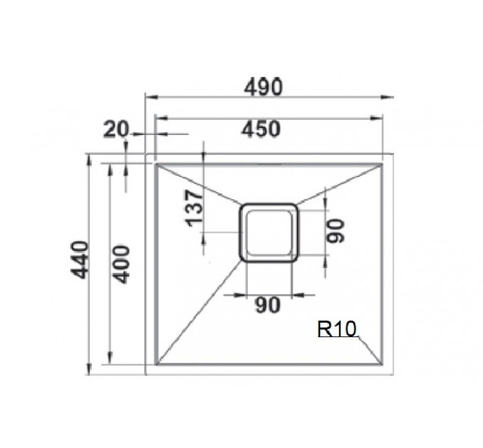 Кухонна мийка Fabiano Quadro 49 R10 (490x440) 1,20 мм